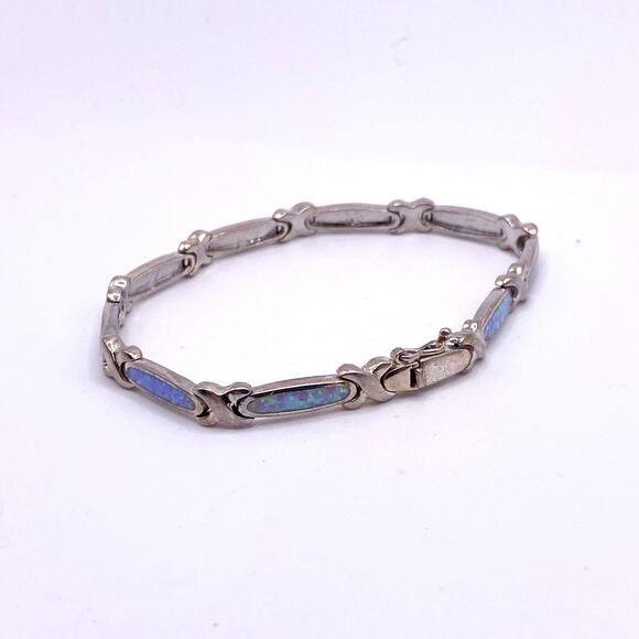 Sterling Silver and Opal Tenis Bracelet Size 7 - Picture 4 of 7